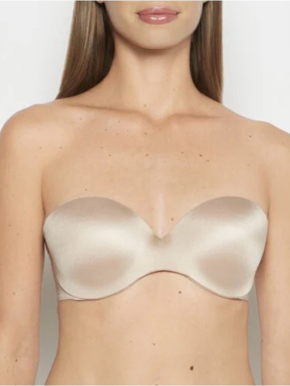 Lasenza Strapless Lightly Lined Smooth Satin Nude Bra - Seamless Support - 36C